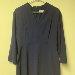MM Lafleur 12 3/4 Sleeve Navy Blue Career Wear MIDI Dress Basic Classic Zipper